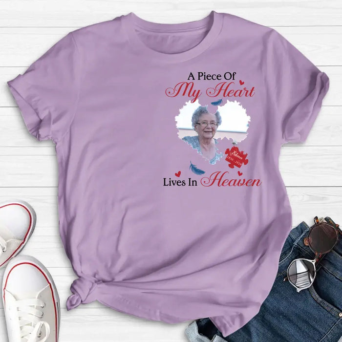 Personalized Memorial Photo Shirt/Hoodie - Memorial Gift Idea for Mother's Day/Father's Day - A Piece Of My Heart Lives In Heaven