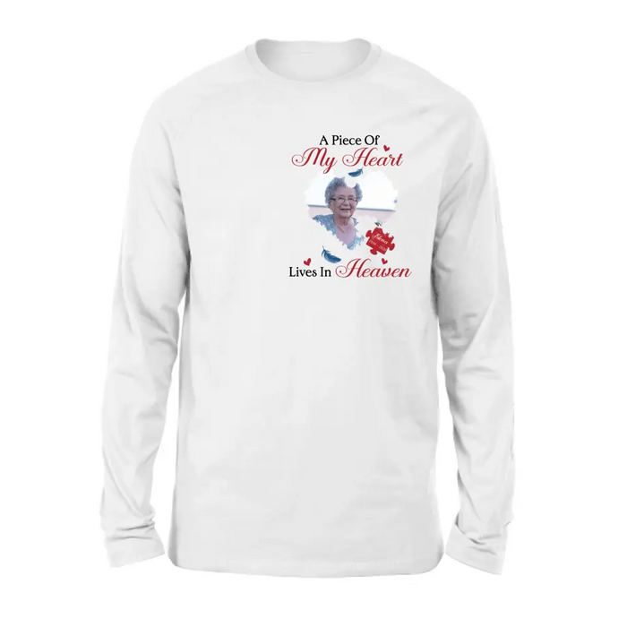 Personalized Memorial Photo Shirt/Hoodie - Memorial Gift Idea for Mother's Day/Father's Day - A Piece Of My Heart Lives In Heaven