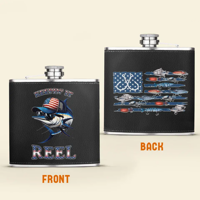 Personalized Fishing Leather Flask - Father's Day Gift Idea for Fishing Lovers - Keepin' It Reel