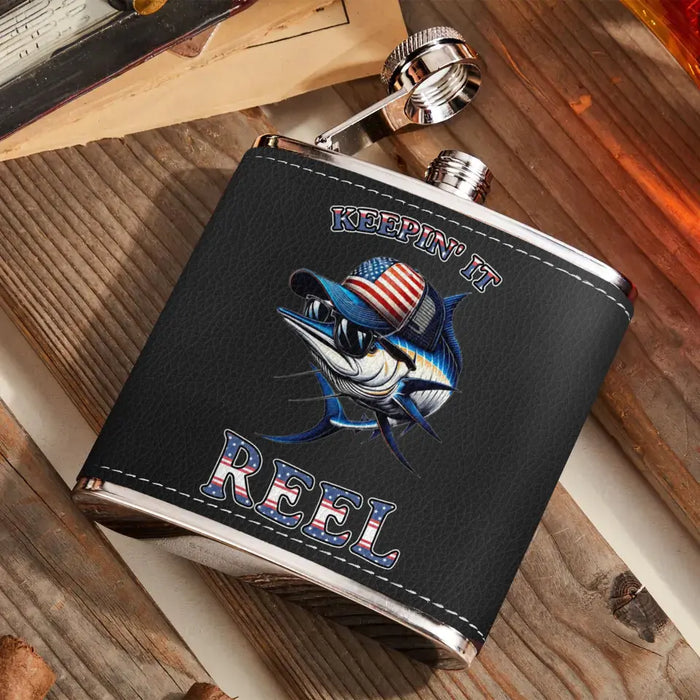 Personalized Fishing Leather Flask - Father's Day Gift Idea for Fishing Lovers - Keepin' It Reel