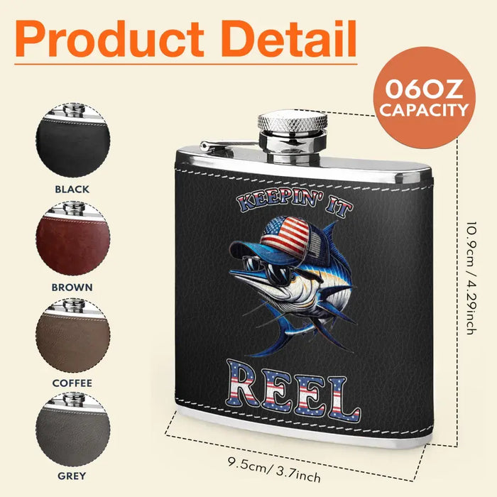 Personalized Fishing Leather Flask - Father's Day Gift Idea for Fishing Lovers - Keepin' It Reel