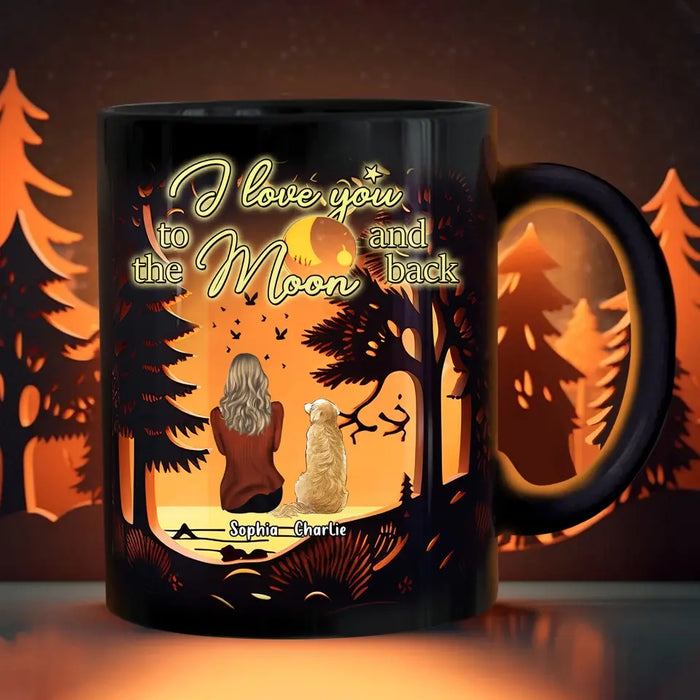 Personalized Dog Mom Black Coffee Mug - Up to 3 Dogs - Mother's Day Gift Idea for Dog Lovers - I Love You To The Moon And Back
