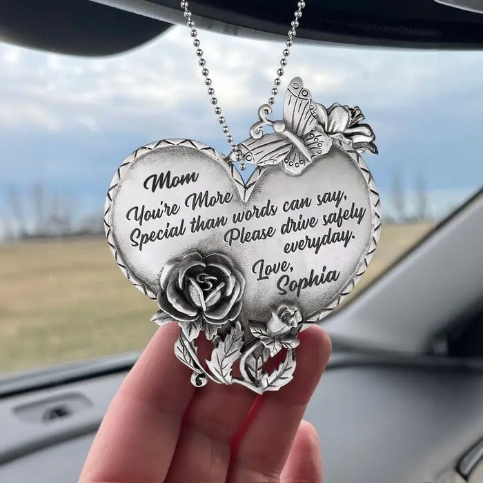 Personalized Drive Safely Mom Aluminum Car Charm - Mother's Day Gift Idea For Grandma/Mom/Sister - You're More Special Than Words Can Say