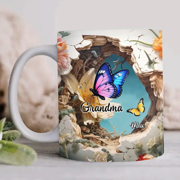 Personalized Butterfly 3D Effect Coffee Mug - Up to 10 Butterflies - Mother's Day Gift Idea For Grandma/Mom