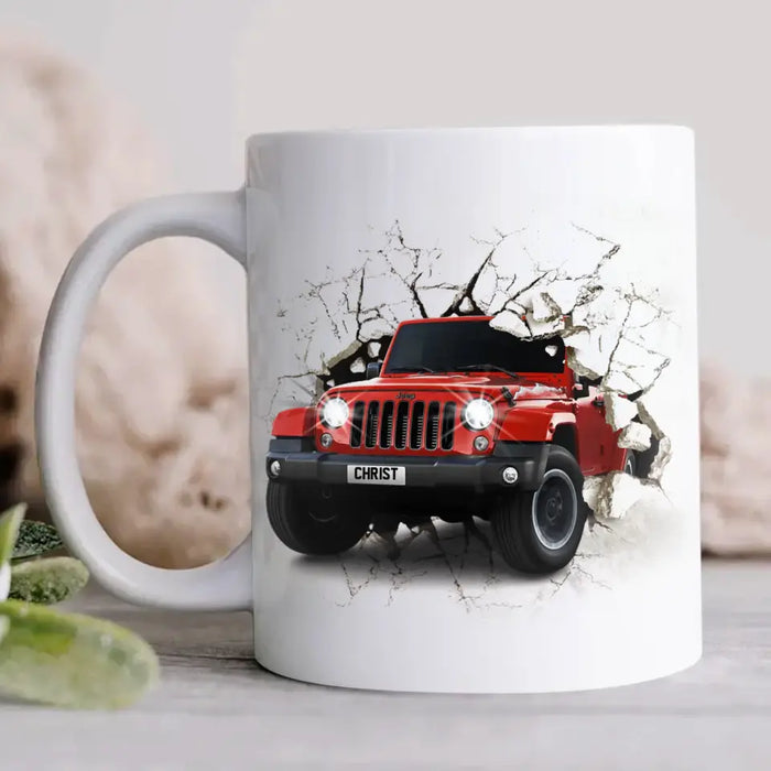 Personalized Off-Road Car Break Through Wall Coffee Mug - Gift Idea For Off-Road Car Owner