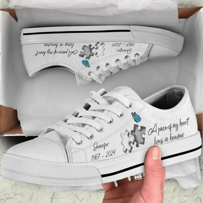 Personalized Memorial Canvas Sneakers - Memorial Gift Idea for Mother's Day/Father's Day - A Piece Of My Heart Lives In Heaven