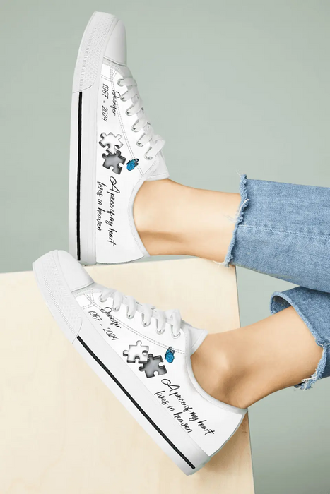Personalized Memorial Canvas Sneakers - Memorial Gift Idea for Mother's Day/Father's Day - A Piece Of My Heart Lives In Heaven