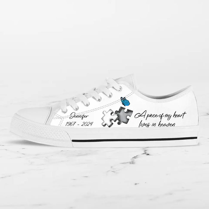 Personalized Memorial Canvas Sneakers - Memorial Gift Idea for Mother's Day/Father's Day - A Piece Of My Heart Lives In Heaven