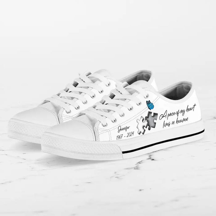 Personalized Memorial Canvas Sneakers - Memorial Gift Idea for Mother's Day/Father's Day - A Piece Of My Heart Lives In Heaven
