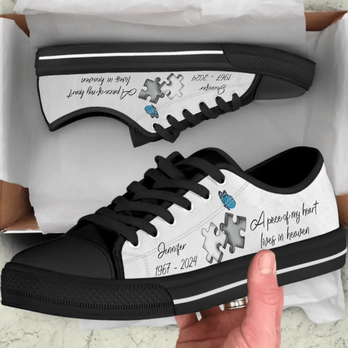 Personalized Memorial Canvas Sneakers - Memorial Gift Idea for Mother's Day/Father's Day - A Piece Of My Heart Lives In Heaven