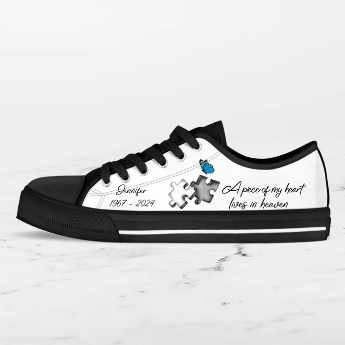 Personalized Memorial Canvas Sneakers - Memorial Gift Idea for Mother's Day/Father's Day - A Piece Of My Heart Lives In Heaven
