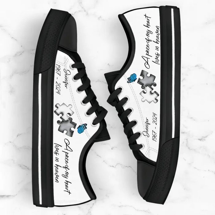 Personalized Memorial Canvas Sneakers - Memorial Gift Idea for Mother's Day/Father's Day - A Piece Of My Heart Lives In Heaven