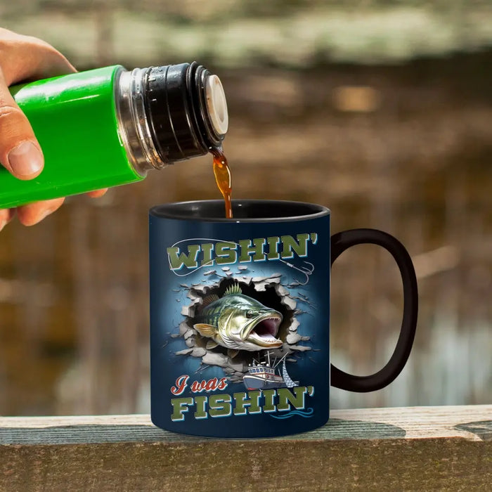 Personalized Fishing Largemouth Bass Break Through Wall Black Coffee Mug - Gift Idea For Fishing Lover/Father's Day/Birthday - Part Time Hooker