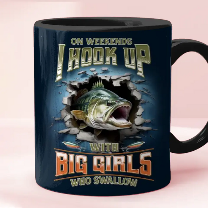 Personalized Fishing Largemouth Bass Break Through Wall Black Coffee Mug - Gift Idea For Fishing Lover/Father's Day/Birthday - Part Time Hooker