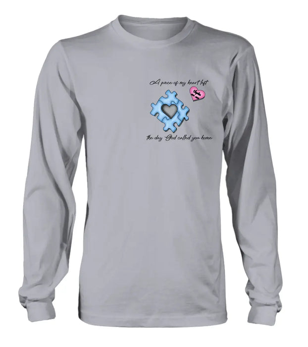 Personalized Memorial Shirt/Hoodie - Memorial Gift Idea for Mother's Day/Father's Day - A Piece Of My Heart Left The Day God Called You Home