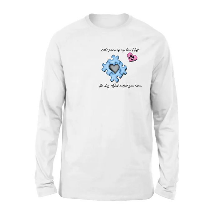 Personalized Memorial Shirt/Hoodie - Memorial Gift Idea for Mother's Day/Father's Day - A Piece Of My Heart Left The Day God Called You Home