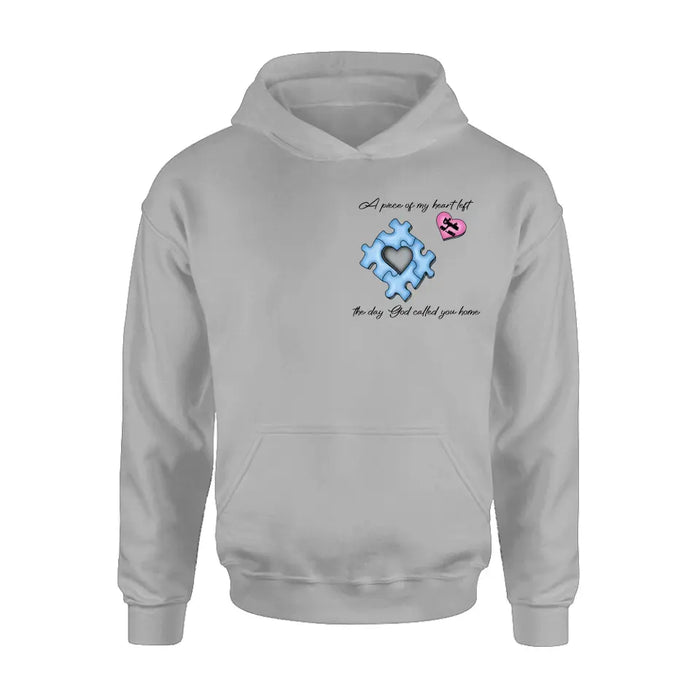Personalized Memorial Shirt/Hoodie - Memorial Gift Idea for Mother's Day/Father's Day - A Piece Of My Heart Left The Day God Called You Home