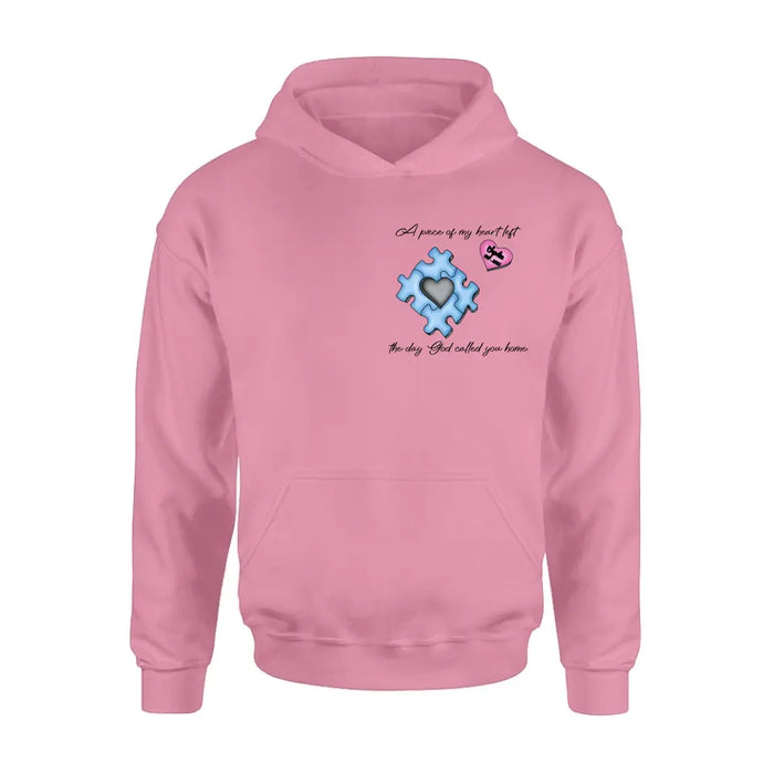 Personalized Memorial Shirt/Hoodie - Memorial Gift Idea for Mother's Day/Father's Day - A Piece Of My Heart Left The Day God Called You Home