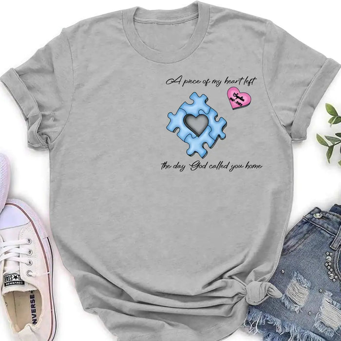 Personalized Memorial Shirt/Hoodie - Memorial Gift Idea for Mother's Day/Father's Day - A Piece Of My Heart Left The Day God Called You Home