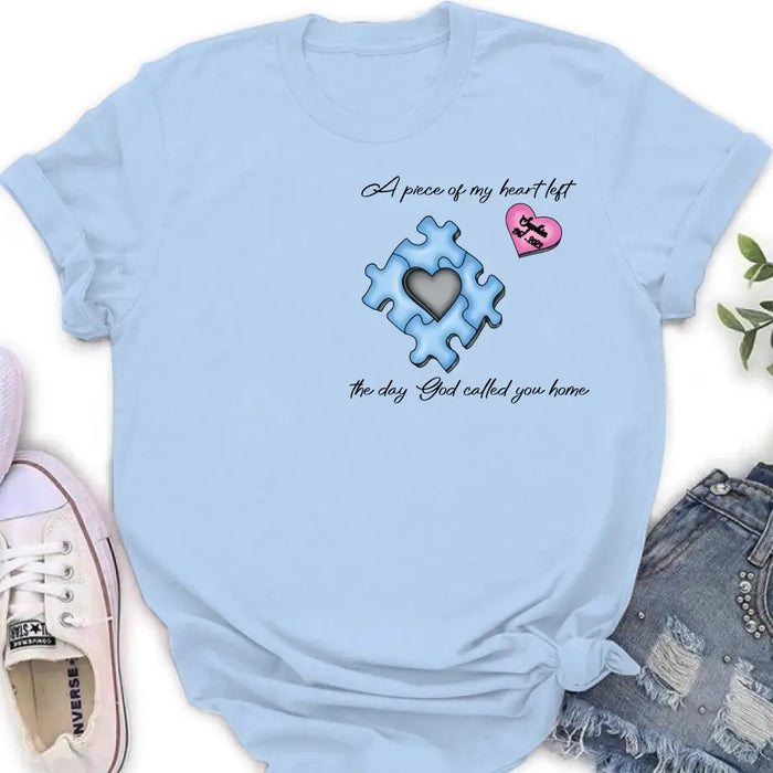 Personalized Memorial Shirt/Hoodie - Memorial Gift Idea for Mother's Day/Father's Day - A Piece Of My Heart Left The Day God Called You Home