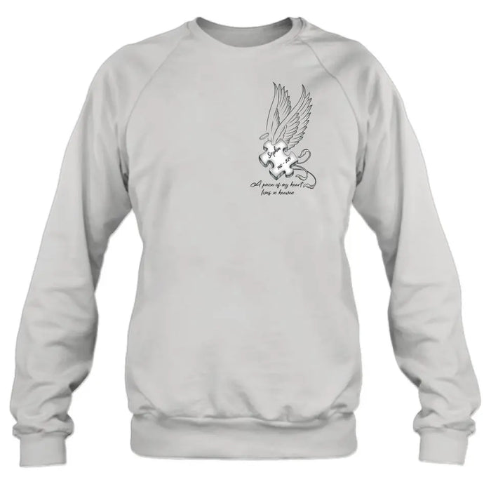 Personalized Memorial Piece Shirt/Hoodie - Memorial Gift Idea For Family Member/Mother's Day/Father's Day - A Piece Of My Heart Lives In Heaven