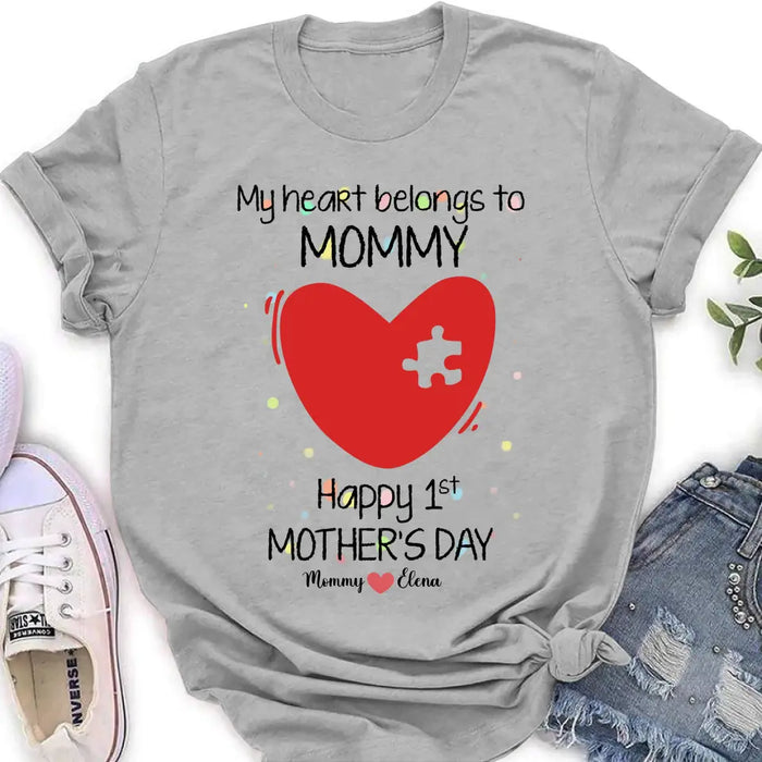 Personalized Mom Baby Onesie/T-Shirt - Mother's Day Gift Idea for Mom & Baby - My Heart Belongs To Mommy