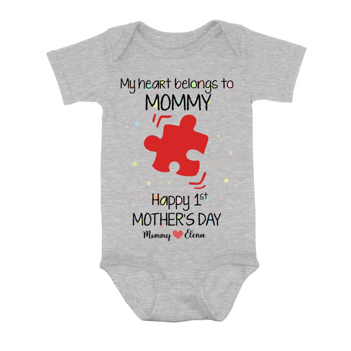 Personalized Mom Baby Onesie/T-Shirt - Mother's Day Gift Idea for Mom & Baby - My Heart Belongs To Mommy