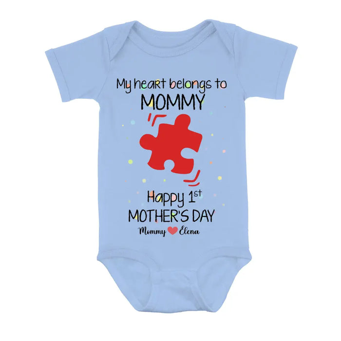 Personalized Mom Baby Onesie/T-Shirt - Mother's Day Gift Idea for Mom & Baby - My Heart Belongs To Mommy