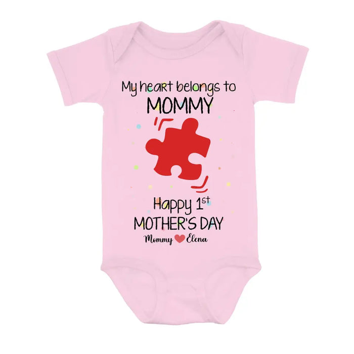 Personalized Mom Baby Onesie/T-Shirt - Mother's Day Gift Idea for Mom & Baby - My Heart Belongs To Mommy