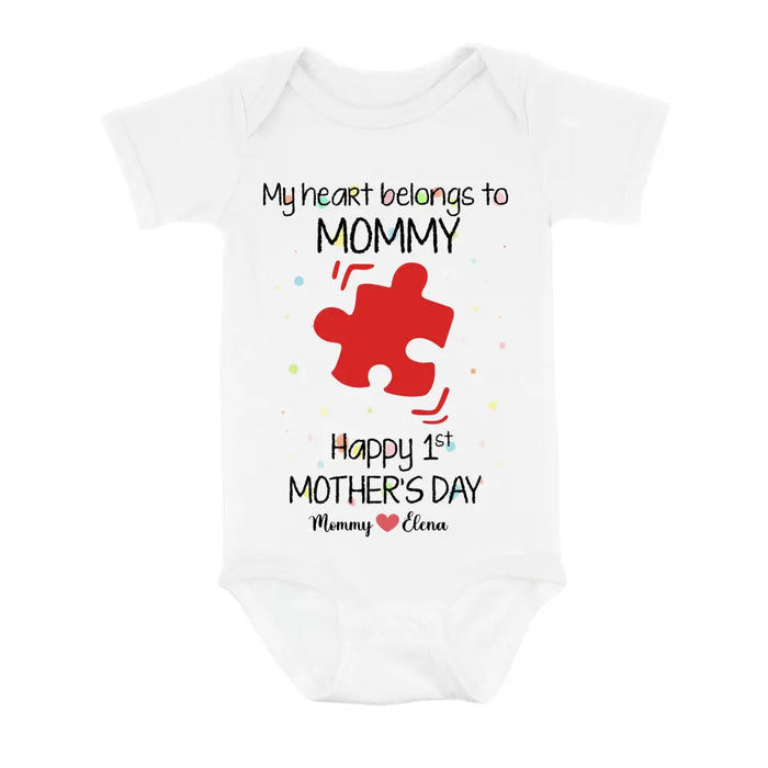 Personalized Mom Baby Onesie/T-Shirt - Mother's Day Gift Idea for Mom & Baby - My Heart Belongs To Mommy