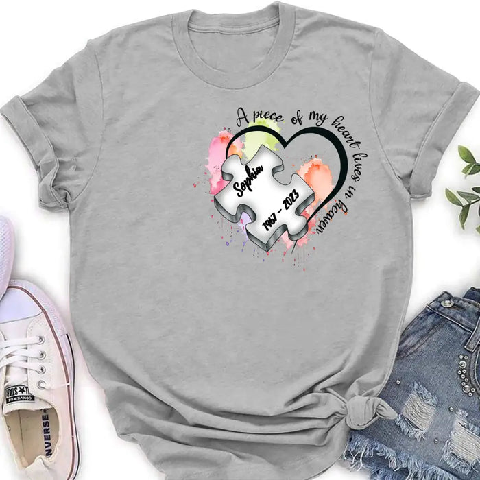 Personalized Memorial Shirt/Hoodie - Memorial Gift Idea for Mother's Day/Father's Day - A Piece Of My Heart Lives In Heaven