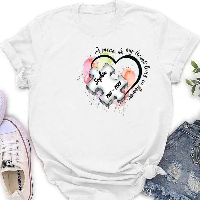 Personalized Memorial Shirt/Hoodie - Memorial Gift Idea for Mother's Day/Father's Day - A Piece Of My Heart Lives In Heaven