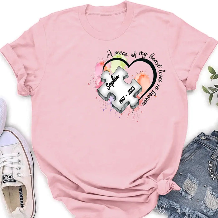 Personalized Memorial Shirt/Hoodie - Memorial Gift Idea for Mother's Day/Father's Day - A Piece Of My Heart Lives In Heaven