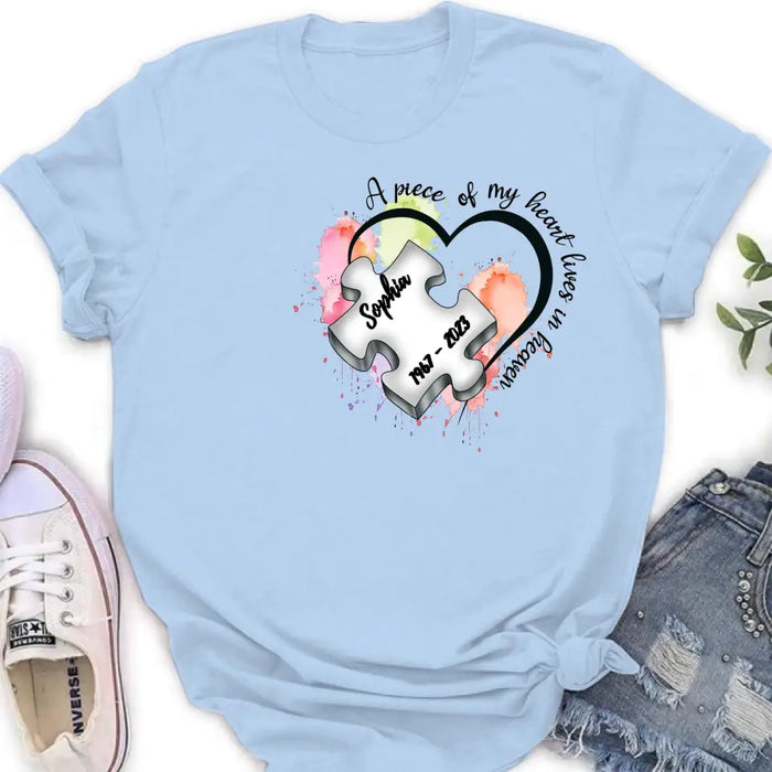 Personalized Memorial Shirt/Hoodie - Memorial Gift Idea for Mother's Day/Father's Day - A Piece Of My Heart Lives In Heaven