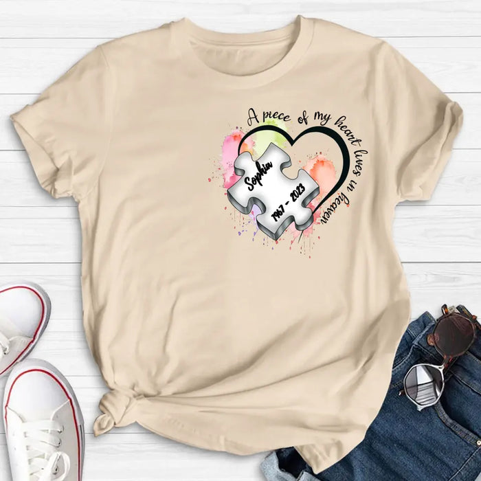 Personalized Memorial Shirt/Hoodie - Memorial Gift Idea for Mother's Day/Father's Day - A Piece Of My Heart Lives In Heaven