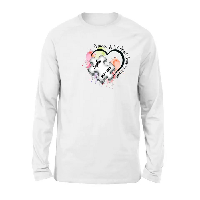 Personalized Memorial Shirt/Hoodie - Memorial Gift Idea for Mother's Day/Father's Day - A Piece Of My Heart Lives In Heaven