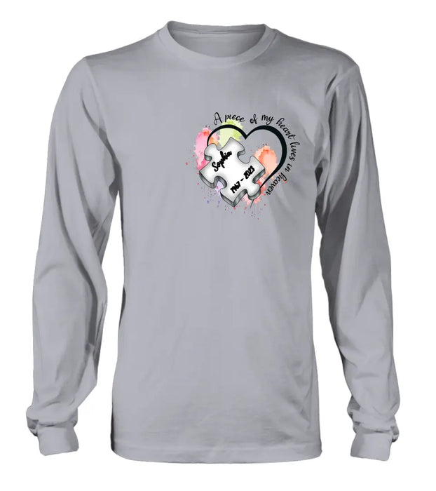 Personalized Memorial Shirt/Hoodie - Memorial Gift Idea for Mother's Day/Father's Day - A Piece Of My Heart Lives In Heaven