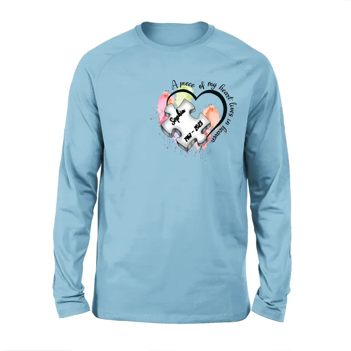 Personalized Memorial Shirt/Hoodie - Memorial Gift Idea for Mother's Day/Father's Day - A Piece Of My Heart Lives In Heaven
