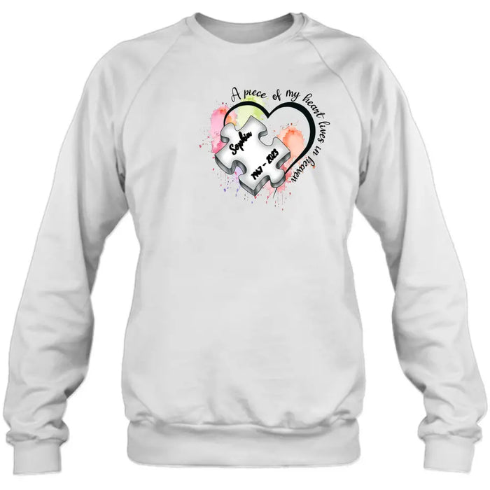 Personalized Memorial Shirt/Hoodie - Memorial Gift Idea for Mother's Day/Father's Day - A Piece Of My Heart Lives In Heaven