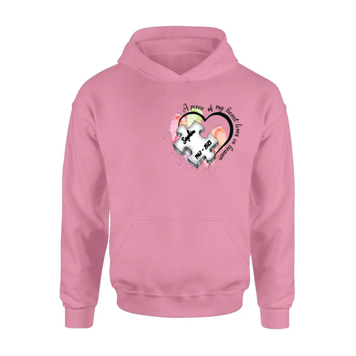 Personalized Memorial Shirt/Hoodie - Memorial Gift Idea for Mother's Day/Father's Day - A Piece Of My Heart Lives In Heaven