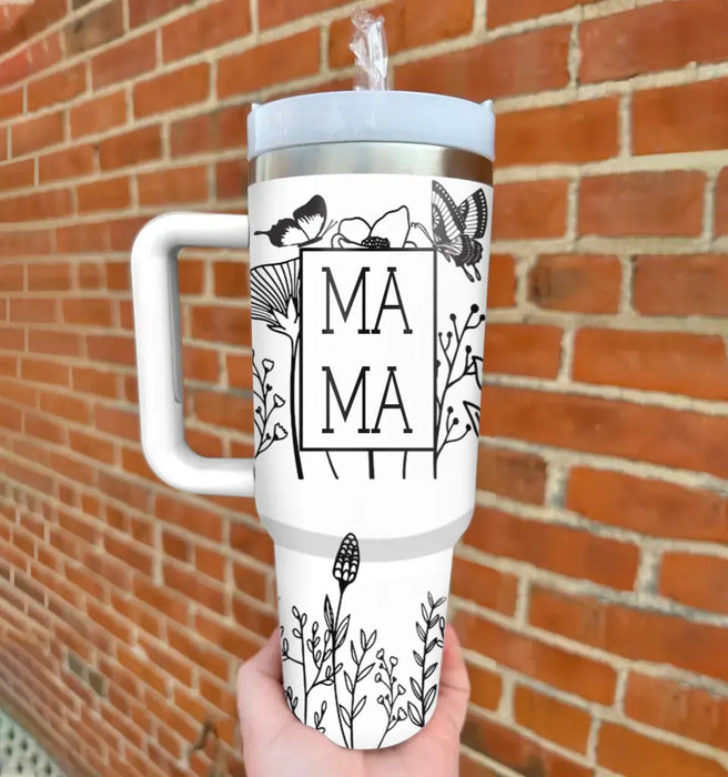 Personalized Mama Wildflower Butterfly 40oz Tumbler - Up to 10 Kids - Mother's Day Gift For Mom/Grandma