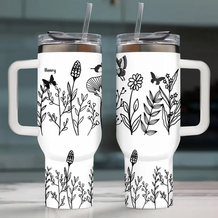 Personalized Mama Wildflower Butterfly 40oz Tumbler - Up to 10 Kids - Mother's Day Gift For Mom/Grandma