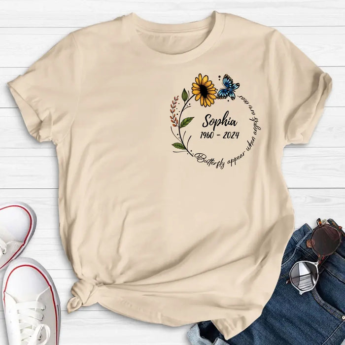 Personalized Memorial T-shirt/Long Sleeve/Sweatshirt/Hoodie - Memorial Gift Idea For Family Member - Butterflies Appear When Angels Are Near