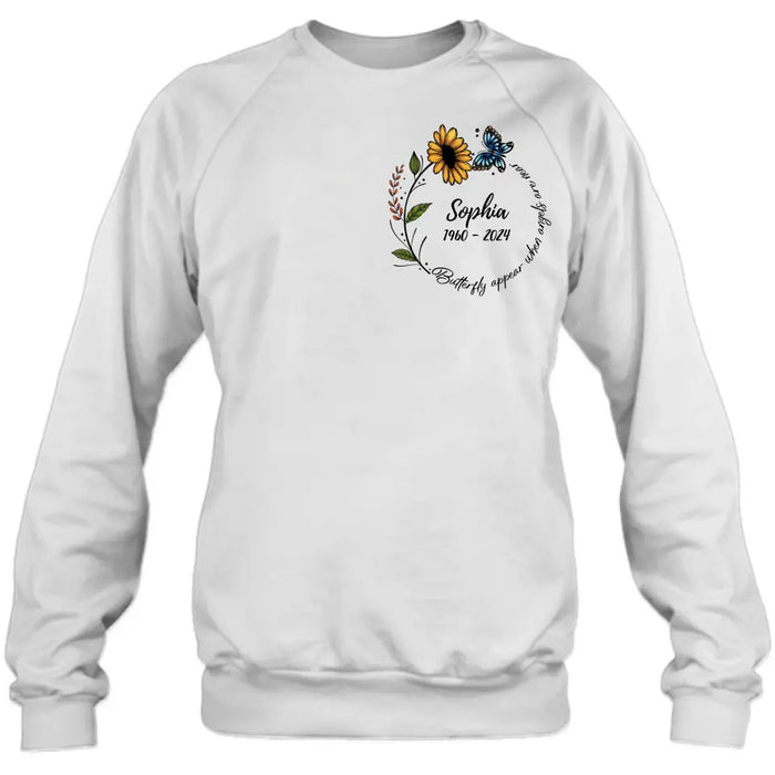 Personalized Memorial T-shirt/Long Sleeve/Sweatshirt/Hoodie - Memorial Gift Idea For Family Member - Butterflies Appear When Angels Are Near