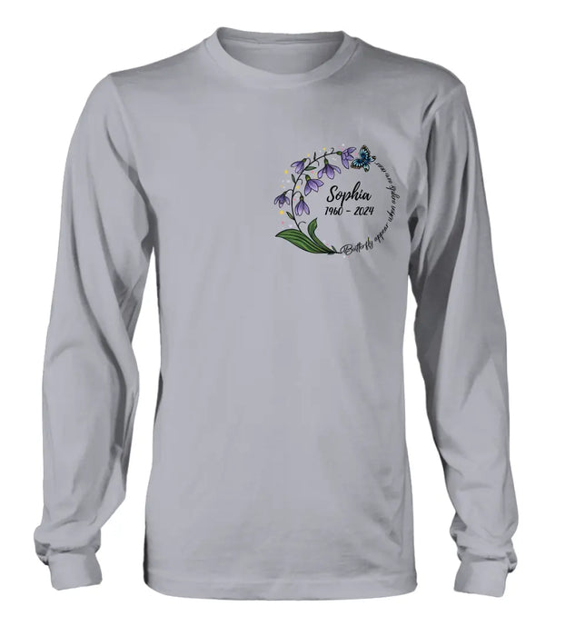 Personalized Memorial T-shirt/Long Sleeve/Sweatshirt/Pullover Hoodie - Memorial Gift - Butterflies Appear When Angels Are Near