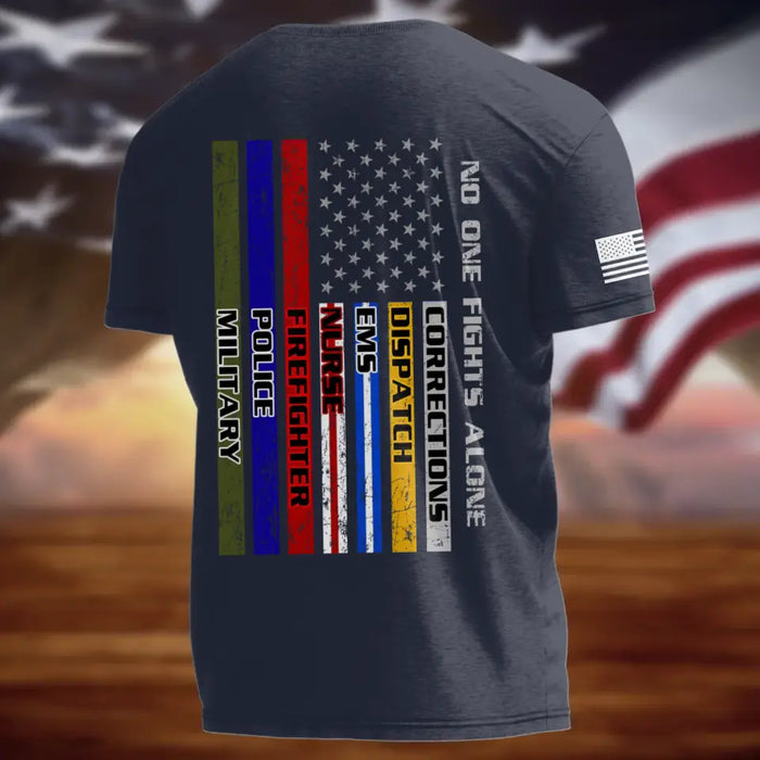 Personalized EMS/EMT/Paramedic/Firefighter/Police  AOP T-shirt - Gift Idea For Paramedic/Firefighter/Police - No One Fights Alone