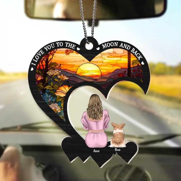 Personalized Dog Suncatcher Ornament - Up to 2 Dogs - Mother's Day Gift Idea for Dog Owners - I Love You To The Moon And Back