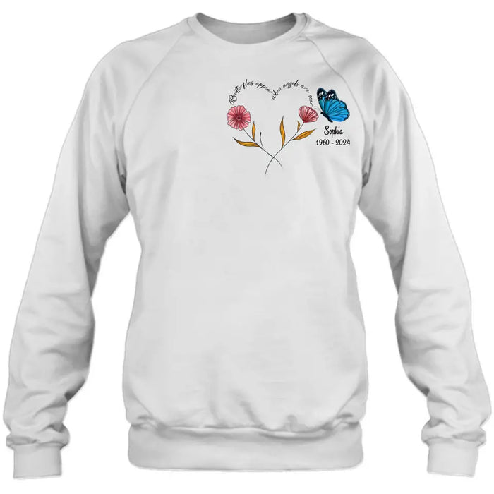 Personalized Memorial Shirt/Hoodie - Memorial Gift Idea for Mother's Day/Father's Day - Butterflies Appear When Angels Are Near