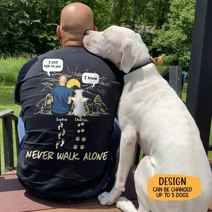 Personalized Memorial T-shirt/Hoodie - Man/Woman With Up to 4 Pets - Memorial Gift Idea For Dogs/Cats/Rabbits Lover - You Left Paw Prints On My Heart