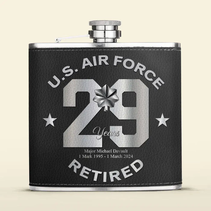 Personalized Retired Veteran Leather Flask - Father's Day Gift Idea for Veteran